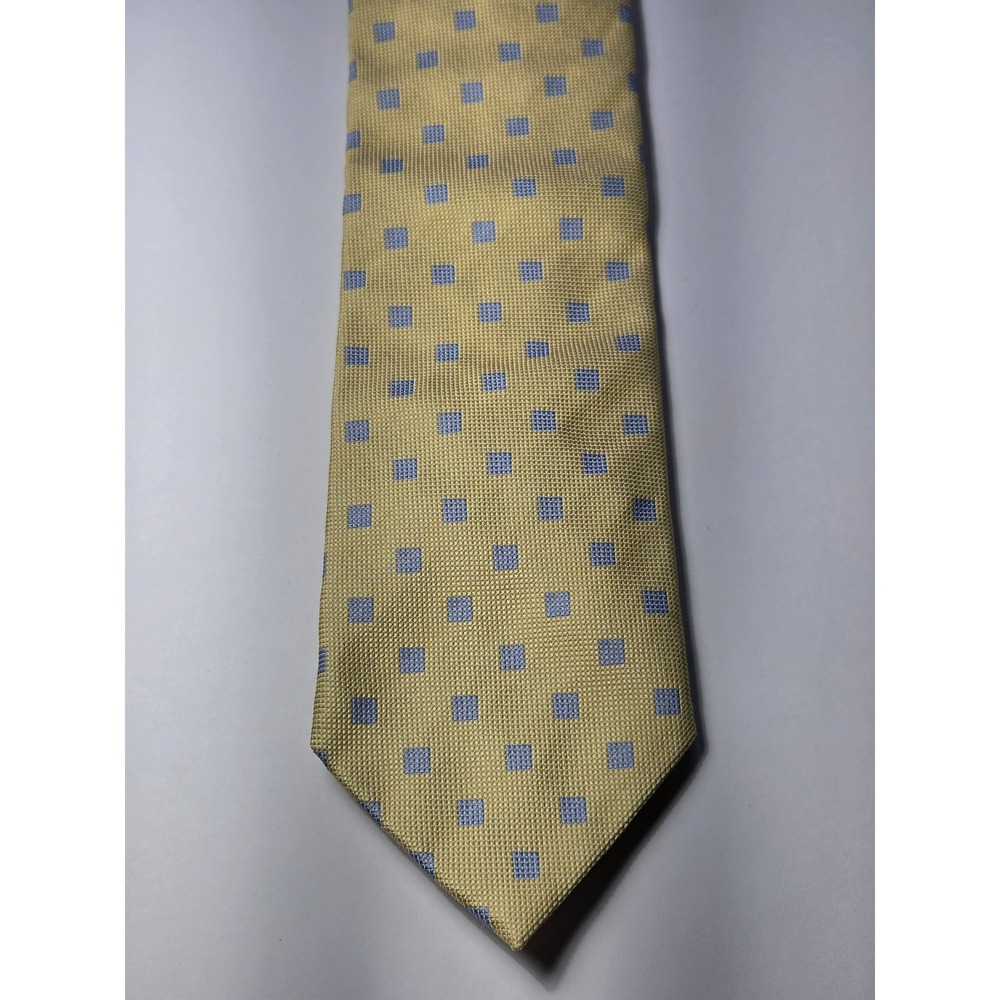 David Taylor Collection Mens Yellow Blue Geometric Square Pattern Polyester Tie